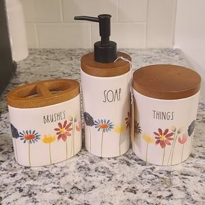 Rae Dunn "Floral" Bathroom Soap Set